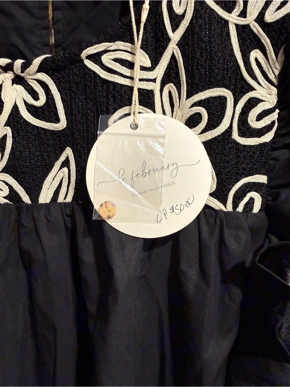 Black Midi Dress with Floral Smocked Yoke - Picture 4 of 5